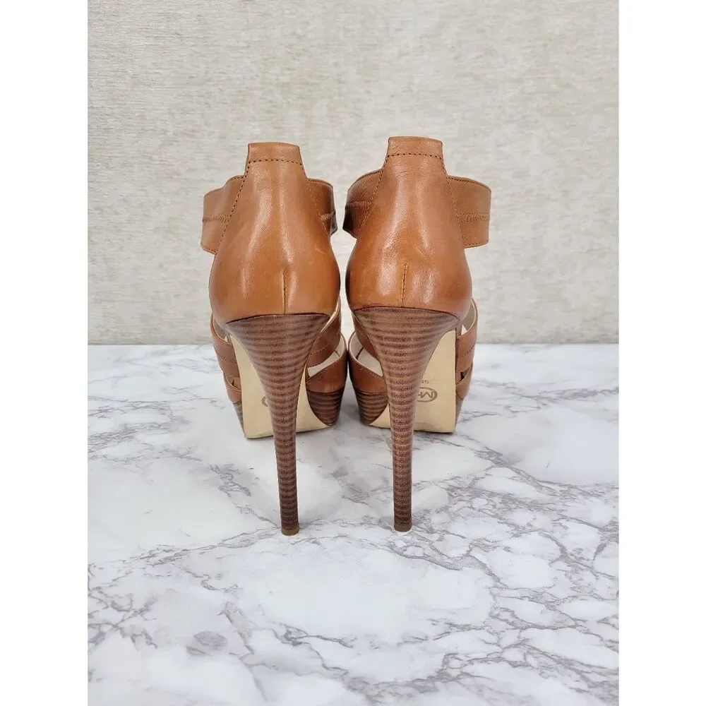 Michael Kors Berkley Tan Leather Platform Heels with Front Zip